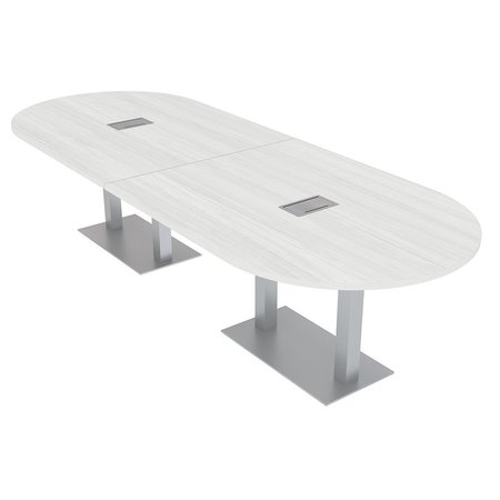 SKUTCHI DESIGNS 12Ft Modular Table with Metal Bases, Power And Data, Racetrack 12 Person Table, White Cypress HAR-RAC-46x143-DOU-ELEC-WHCYPRESS